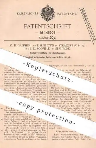 original Patent - G. D. Galphin | F. H. Brown , Syracuse , USA | E. D. Scofield , New York | 1902 | Handbremse | Bremse