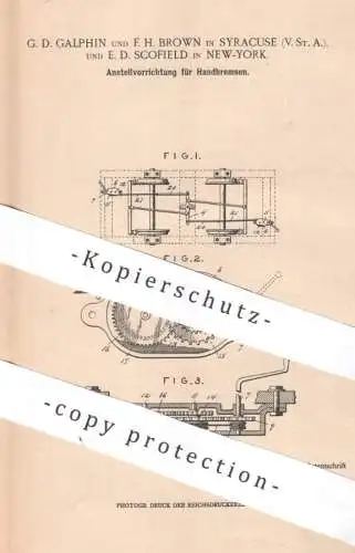 original Patent - G. D. Galphin | F. H. Brown , Syracuse , USA | E. D. Scofield , New York | 1902 | Handbremse | Bremse