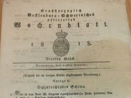 Mecklenburg - Schwerin 24.01.1818, Wintersaat , Weizen und Roggen , Güter , Landwirtschaft !!!