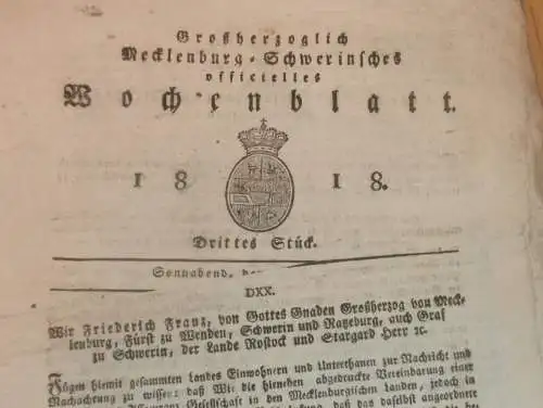 Mecklenburg - Schwerin 17.01.1818, Hagelschaden-Assecuranz-Gesellschaft , Versicherung , Mecklenburg !!!