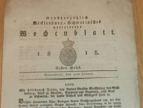 Mecklenburg - Schwerin 3.01.1818 , Ehren-Prediger , Criminal-Gericht Bützow , Israel Jonas in Penzlin , Dreilützow !!!