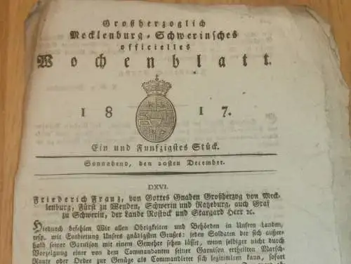 Mecklenburg - Schwerin 20.12.1817 , Gruß an Soldaten , Militair-Gesetzbuch , Friedrich Franz !!!