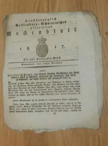 Mecklenburg - Schwerin 20.12.1817 , Gruß an Soldaten , Militair-Gesetzbuch , Friedrich Franz !!!