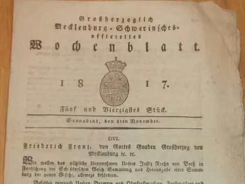 Mecklenburg - Schwerin 8.11.1817 , von Both , Kaufen und Verkaufen , Ehren-Prediger , Gottesdienste !!!