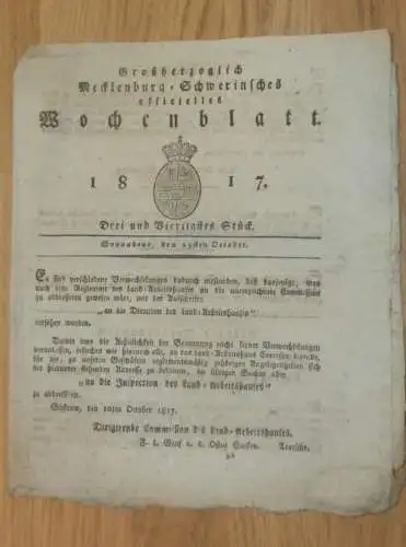 Mecklenburg - Schwerin 25.10.1817 , Land-Arbeitshaus Güstrow , Gut Klenz , Neukalen , Belitz , Strassen im Winter !!!