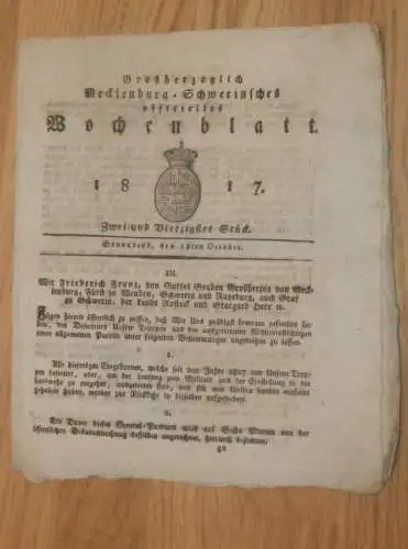 Mecklenburg - Schwerin 18.10.1817 , Militair - Deserteur , General-Pardon , Vagabonden , Forst !!!