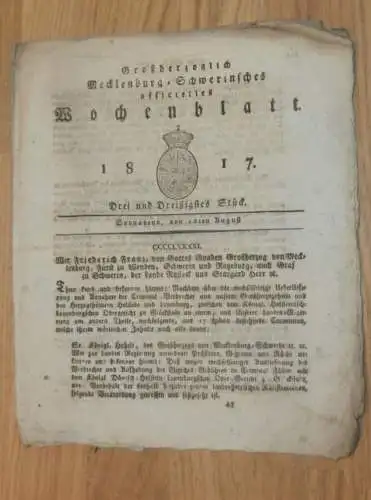 Mecklenburg - Schwerin 16.08.1817 , Criminal-Verbrecher , Groß Nieköhr , von Blücher - Groß Welzin !!
