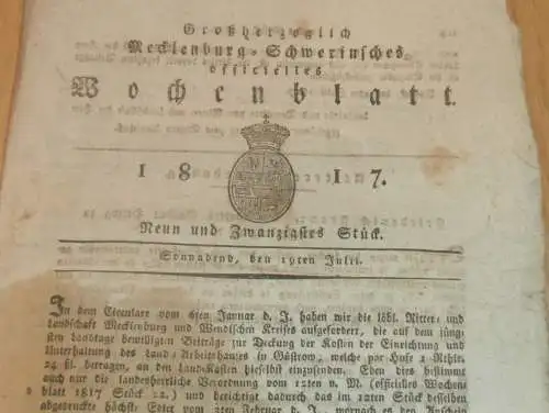 Mecklenburg - Schwerin 19.07.1817 , Arbeitshaus Güstrow , Sterbe- und Totenordnung , Kirchen , Kirchspiele !!