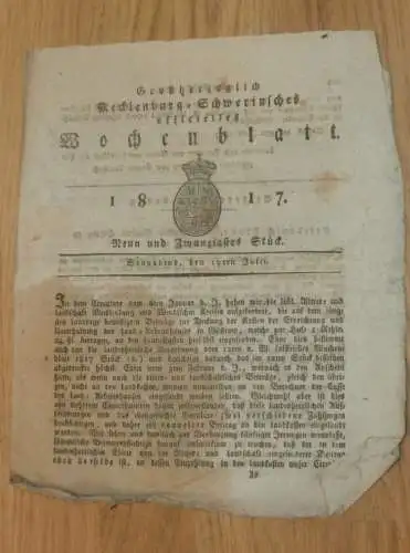 Mecklenburg - Schwerin 19.07.1817 , Arbeitshaus Güstrow , Sterbe- und Totenordnung , Kirchen , Kirchspiele !!