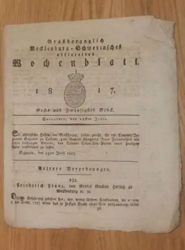 Mecklenburg - Schwerin 28.06.1817 , Carbow / Karbow , wandernde Hutmacher , Wucher und Aufkäuferei !!
