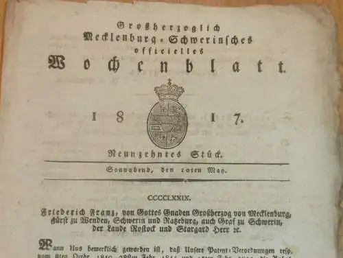 Mecklenburg - Schwerin 10.05.1817, Patent-Verordnung , Rügen , Vagabonden und Verbrecher , Zuchthaus , Schuld-Thurm !!!