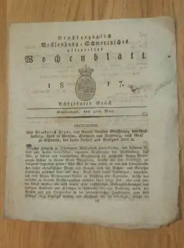 Mecklenburg - Schwerin 3.05.1817, Boitzenburg , Lancken , Stühle in Kirche Schwerin , Friedrich Franz !!!