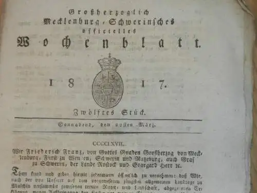 Mecklenburg - Schwerin 22.03.1817 , Ritterschaft , Landtag zu Malchin , Schutz vor Menschen-Blattern , Bad Doberan  !!!