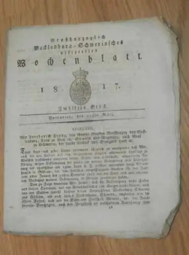 Mecklenburg - Schwerin 22.03.1817 , Ritterschaft , Landtag zu Malchin , Schutz vor Menschen-Blattern , Bad Doberan  !!!