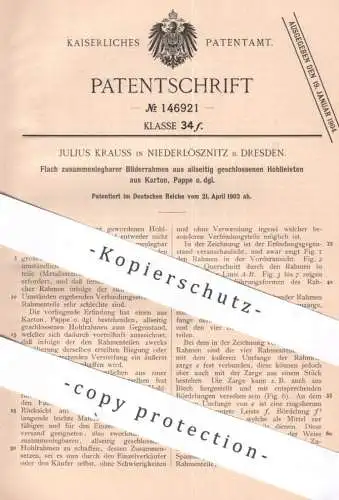 original Patent - Julius Krauss , Dresden / Niederlösznitz , 1903 ,  Flach zusammenlegbarer Bilderrahmen | Rahmen , Foto