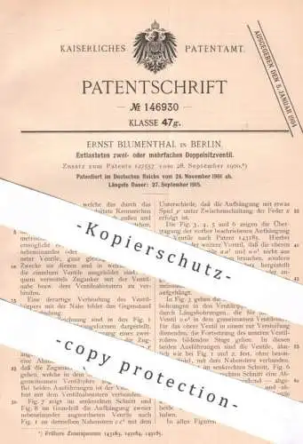 original Patent - Ernst Blumenthal , Berlin , 1901 , Doppelsitzventil | Ventil , Ventile | Doppelventil !!