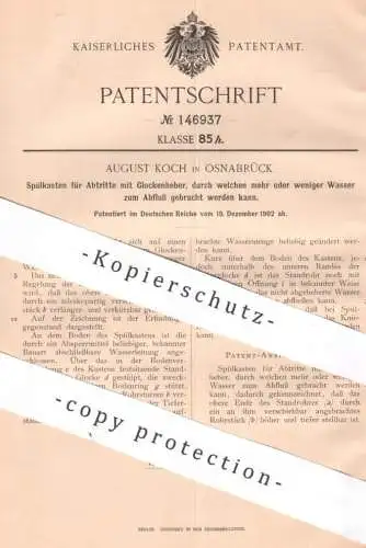 original Patent - August Koch , Osnabrück , 1902 , Spülkasten mit Glockenheber | Klempner , Spülung , WC , Toilette