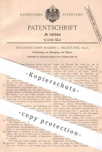 original Patent - Augustine John Madden , Melbourne , Australien , 1901 , Reinigung von Filtern | Filter , Filtrieren !!