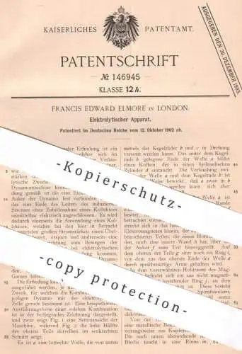 original Patent - Francis Edward Elmore , London England , 1902 ,  Elektrolytischer Apparat | Dynamo , Strom , Elektrode