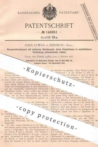 original Patent - John Cowan , Edinburg , England , 1902 , Wasserröhrenkessel mit Oberkessel | Kessel , Wasserkessel !!