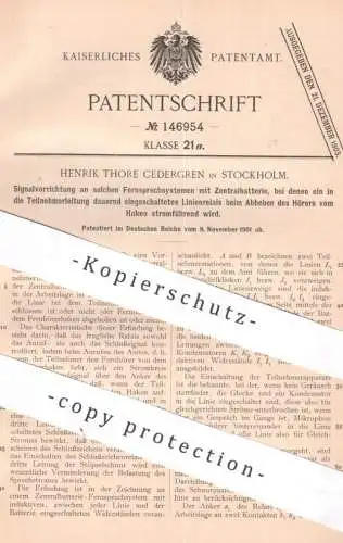 original Patent - Henrik Thore Cedergren , Stockholm , Schweden , 1901 , Signal an Fernsprechsystem | Telefon , Relais