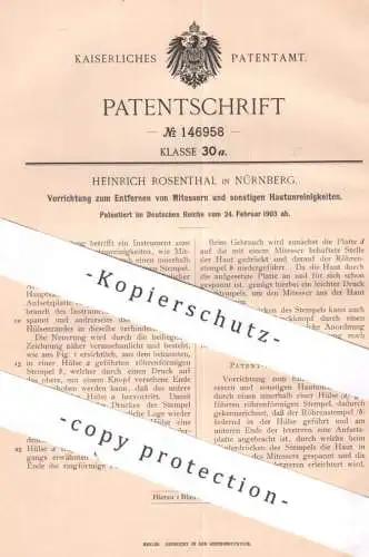 original Patent - Heinrich Rosenthal , Nürnberg , 1903 , Entfernen v. Mitessern u. Hautunreinkeiten | Haut , Dermatologe