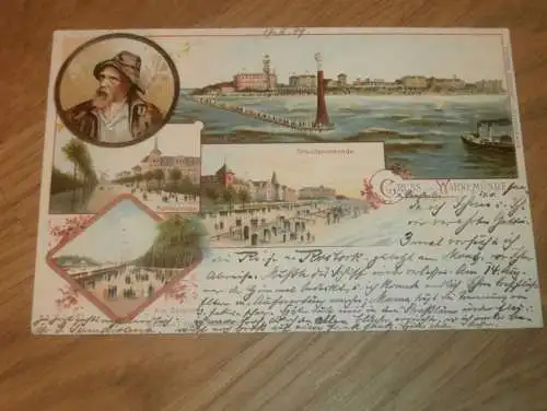 alte AK - Warnemünde , 1898 , Panorama , Rostock , Ansichtskarte !!