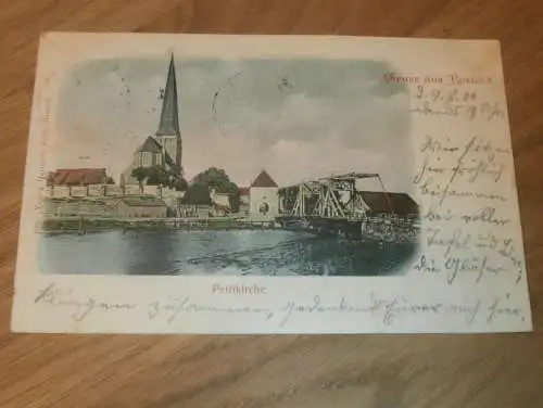 alte AK - Rostock , 1900 , Brücke und Petrikirche , Ansichtskarte !!