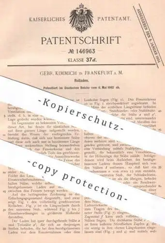 original Patent - Gebr. Kimmich , Frankfurt / Main , 1902 , Rolladen | Rolläden | Jalousie , Vorhang , Fenster