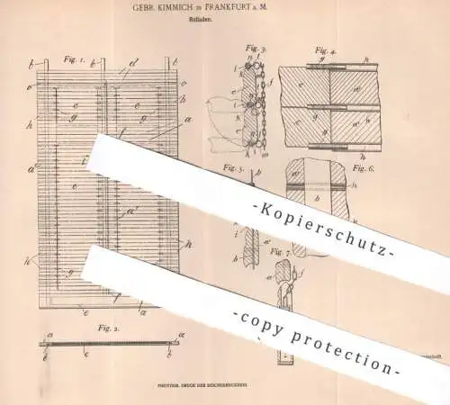 original Patent - Gebr. Kimmich , Frankfurt / Main , 1902 , Rolladen | Rolläden | Jalousie , Vorhang , Fenster