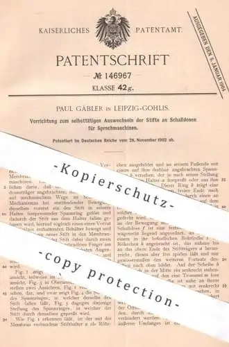 original Patent - Paul Gäbler , Leipzig / Gohlis 1902 | Stifte an Schalldosen für Sprechmaschinen | Lautsprecher Membran