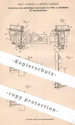 original Patent - Paul Gäbler , Leipzig / Gohlis 1902 | Stifte an Schalldosen für Sprechmaschinen | Lautsprecher Membran
