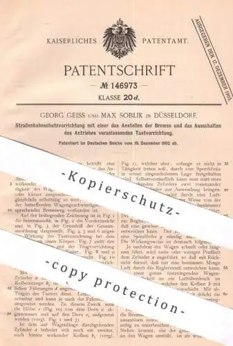 original Patent - Georg Geiss , Max Soblik , Düsseldorf |1902 | Straßenbahn - Schutzvorrichtung | Eisenbahn , Bremse