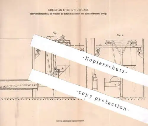 original Patent - Christian Eitle , Stuttgart , 1903 , Retortenlademaschine | Schleudertrommel | Retorte , Retorten