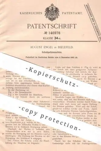 original Patent - August Engel , Bielefeld , 1902 , Schuhputzmaschine | Schuhe putzen | Bürsten - Maschine