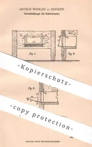 original Patent - Arthur Winkler , Dresden 1902 , Verschlussklappe für Kohlekasten | Kohlen , Ofen , Ofentür , Ofenbauer