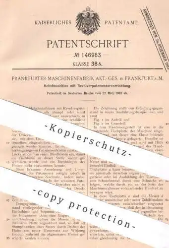 original Patent - Frankfurter Maschinenfabrik AG Frankfurt / Main , 1903 , Hobelmaschine | Hobeln , Hobelbank