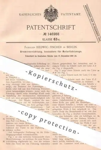 original Patent - Fr. Hedwig Fischer , Berlin , 1901 , Bremse für Motorfahrzeug | Motor , Fahrzeug , Kfz , Oldtimer