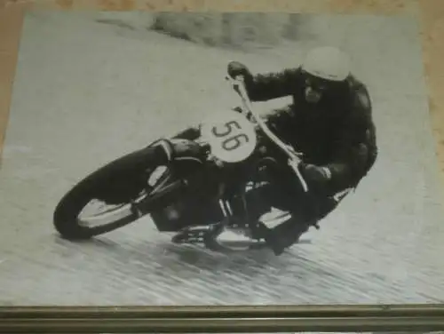 Heinz Hausmann , 50er Jahre , Motorradrennen in Rostock oder Wismar , großes gerahmtes Foto , Rennsport , DDR !!!