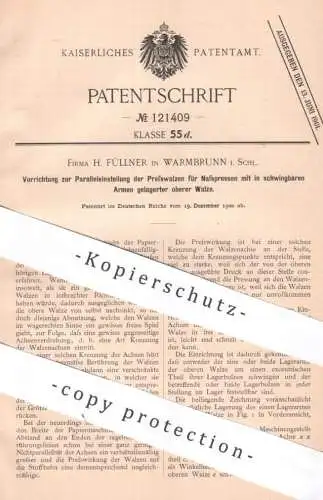 original Patent - H. Füllner , Warmbrunn , Schlesien | 1900 | Presswalzen für Nasspresse | Walzen , Presse , Pressen !!