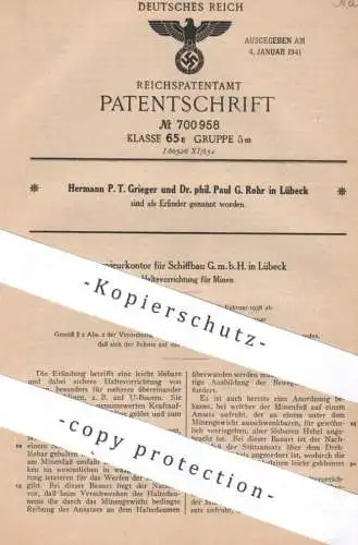 original Patent - Ingenieurkontor Schiffbau GmbH Lübeck | Herm. P. T. Grieger , Dr. phil. Paul G. Rohr | Minen Halterung
