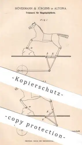 original Patent - Hövermann & Jürgens , Hamburg / Altona | 1887 | Triebwerk für Ringelspielpferd | Pferd , Karussell