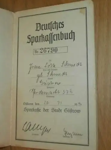 altes Sparbuch Güstrow , 1940 - 1945 , Lotte Schmidt in Güstrow i. Mecklenburg , Sparkasse , Bank