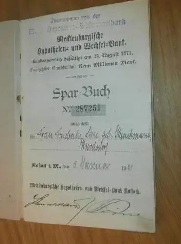altes Sparbuch Rostock , 1921 - 1922 , Friederike Lau geb. Klinckmann in Kavelstorf i. Mecklenburg , Sparkasse , Bank !!