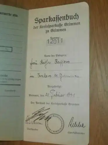altes Sparbuch Grimmen , 1941 - 1945 , Käthe Rossow in Grimmen i. Mecklenburg , Sparkasse , Bank !!