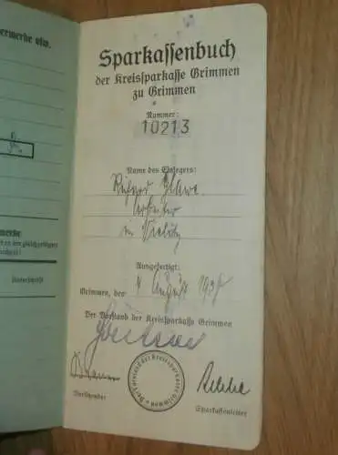 altes Sparbuch Grimmen , 1938 - 1944 , Richard Glawe in Vielitz / Vielitzsee , Mecklenburg , Sparkasse , Bank !!