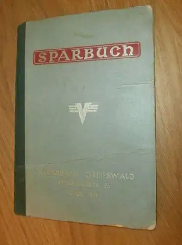 altes Sparbuch Greifswald , 1944 - 1945 , Erna Kunze geb. Harloff in Greifswald , Mecklenburg , Sparkasse , Bank !!!