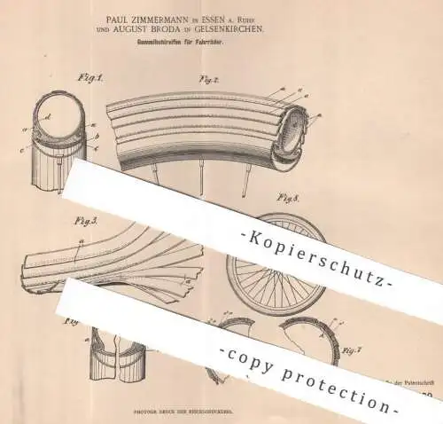original Patent - Paul Zimmermann , Essen Ruhr | August Broda , Gelsenkirchen | 1900 | Gummihohlreifen | Fahrrad Reifen