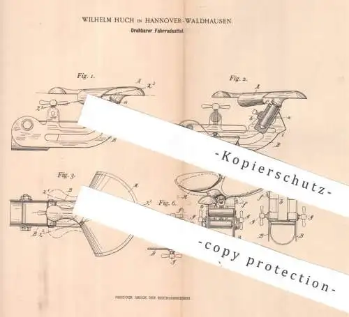 original Patent - Wilhelm Huch , Hannover / Waldhausen | 1898 | Drehbarer Fahrradsattel | Fahrrad - Sattel | bicycle