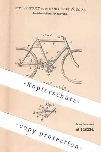 original Patent - Cyprien Soucy , Manchester , USA | 1901 | Antrieb für Fahrräder | Fahrrad | bicycle , Rad , Räder !!!
